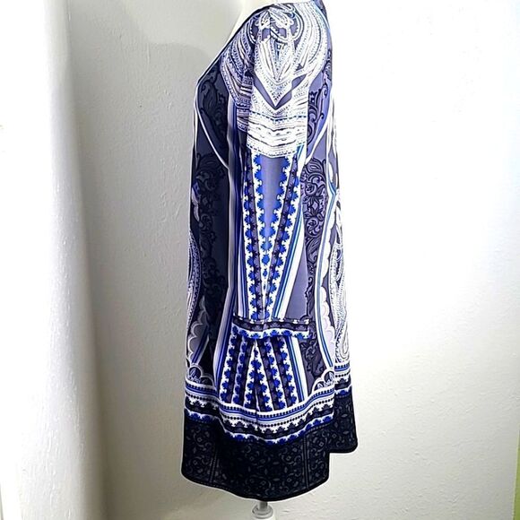 Alfani Blue, Black, Gray, White Printed Design Shift Dress, Size Medium - Picture 5 of 7